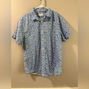 Men's Blue Short-Sleeve Printed Button-Down Shirt